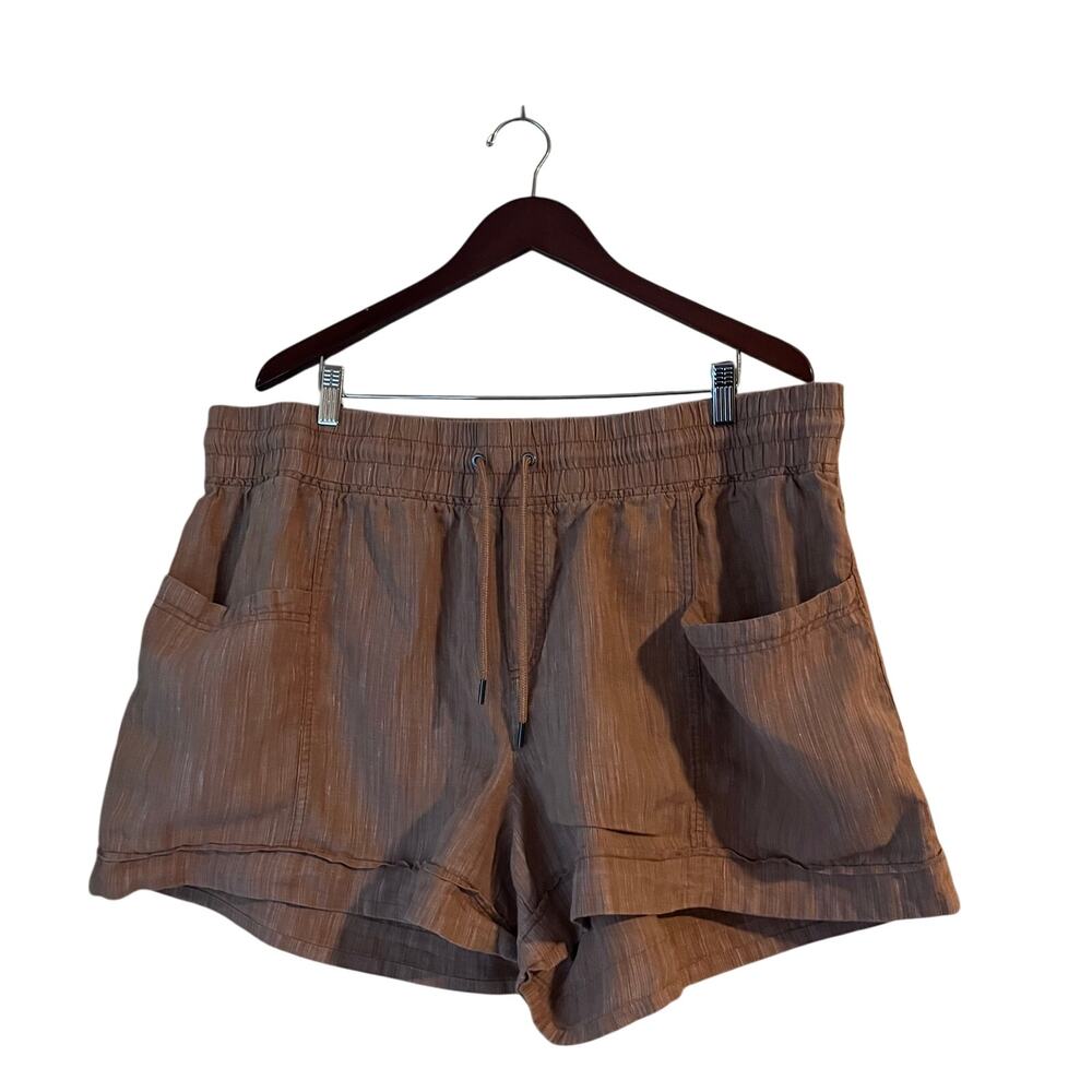 Athleta Cabo Linen Textured 4” Shorts Drawstring High Waist Elastic 22 Plus Tan